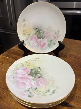 Vintage Pink Rose Porcelain Salad/Dessert Plates - Set of 4